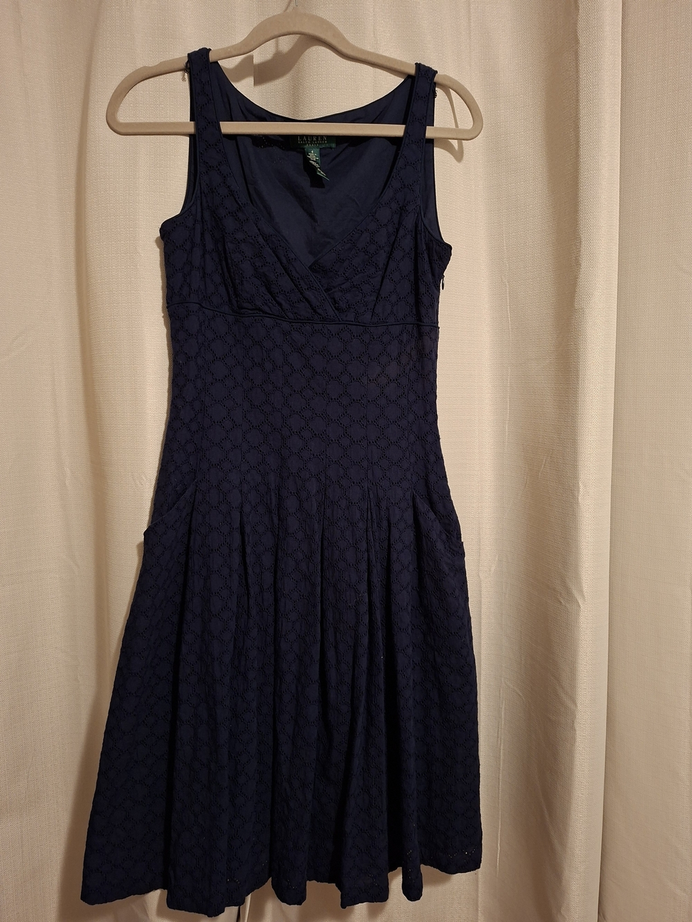 Lauren Ralph Lauren Navy Lace Sleeveless Fit-and-Flare Dress, Size 4